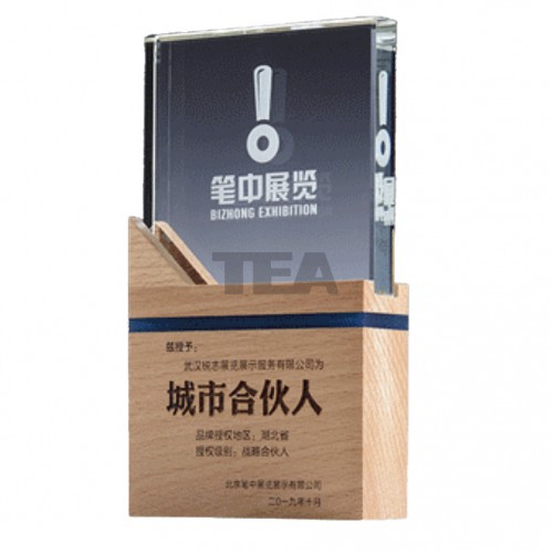 藍色邊木質水晶座